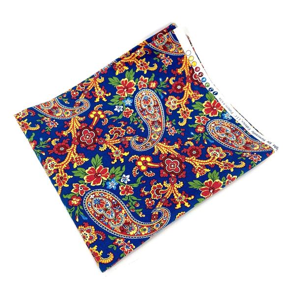 VTG Pasley Fabric Cotton 1 yard Blue And Multicolor - Picture 1 of 6